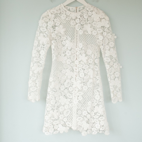 Self Portrait Long Sleeve Off White Lace 3D Mini Dress - Picture 1 of 9